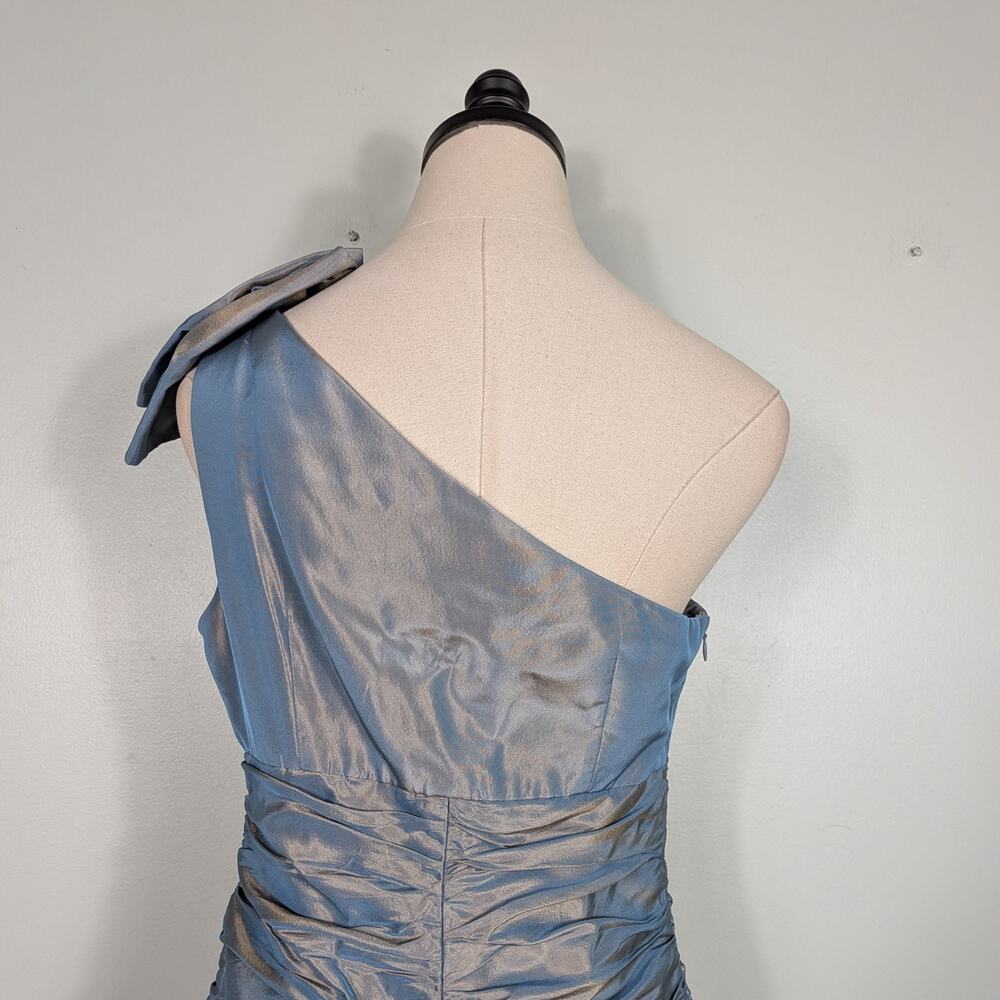 Rickie Freeman Teri Jon Prom Dress Maxi Gown 6 Blue Metallic Shoulder Formal - Picture 6 of 10